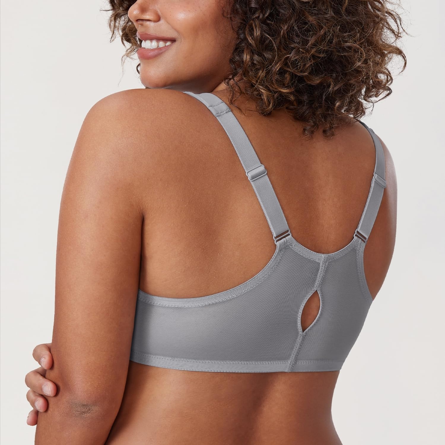 image:imageDELIMIRA Womens Front Closure Racerback Bras Plus Size Underwire Unlined Full Coverage Plunge BrasQuantum Grey