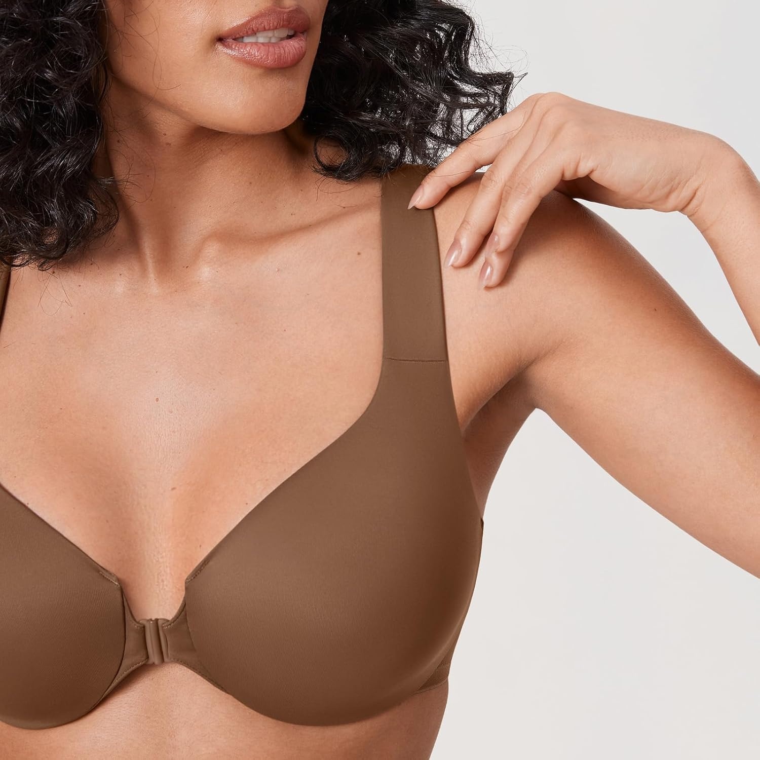 image:imageDELIMIRA Womens Front Closure Racerback Bras Plus Size Underwire Unlined Full Coverage Plunge BrasSandalwood Brown