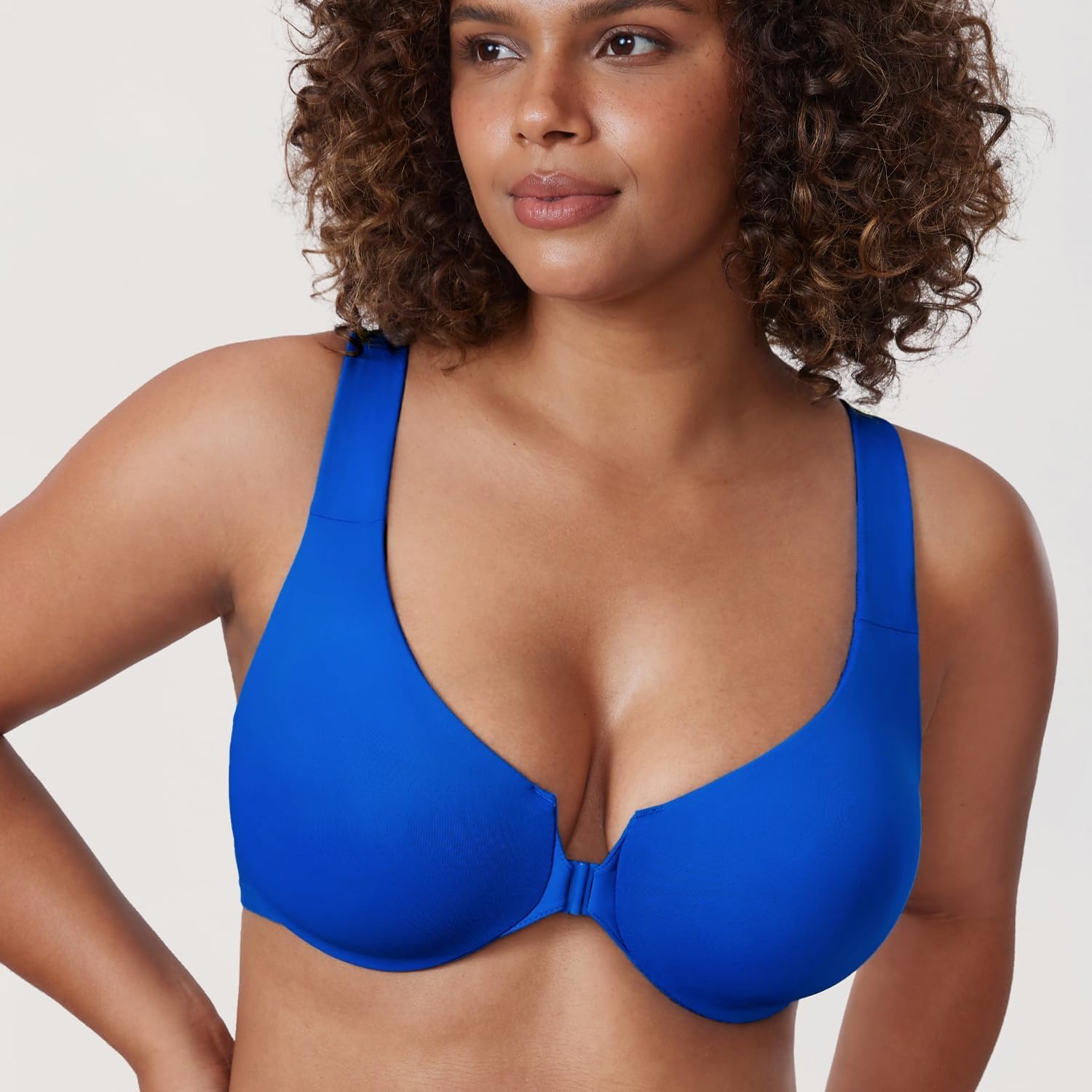 image:imageDELIMIRA Womens Front Closure Racerback Bras Plus Size Underwire Unlined Full Coverage Plunge BrasSparkle Blue