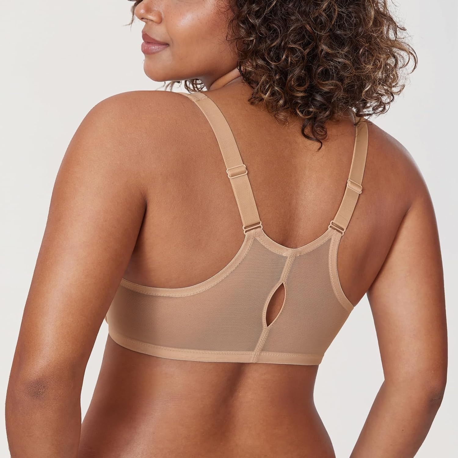 image:imageDELIMIRA Womens Front Closure Racerback Bras Plus Size Underwire Unlined Full Coverage Plunge BrasTaupe Tan