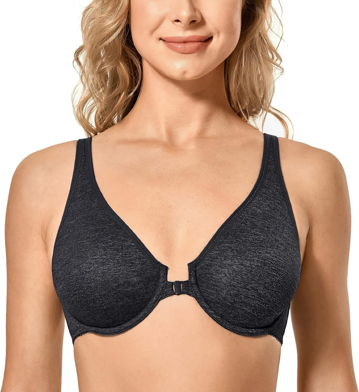 image:imageDELIMIRA Womens Front Closure Racerback Bras Underwire Plus Size Seamless Plunge Comfortable BraDark Heather