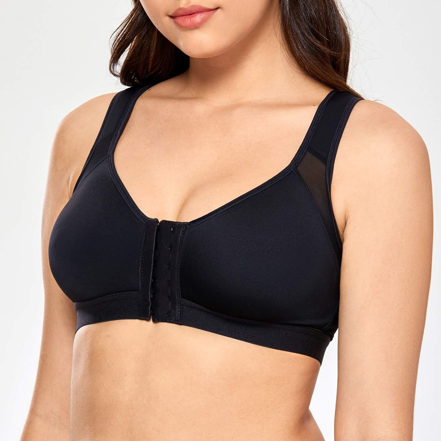 image:imageDELIMIRA Womens Full Coverage Front Closure Wire Free Back Support Posture BraBlack