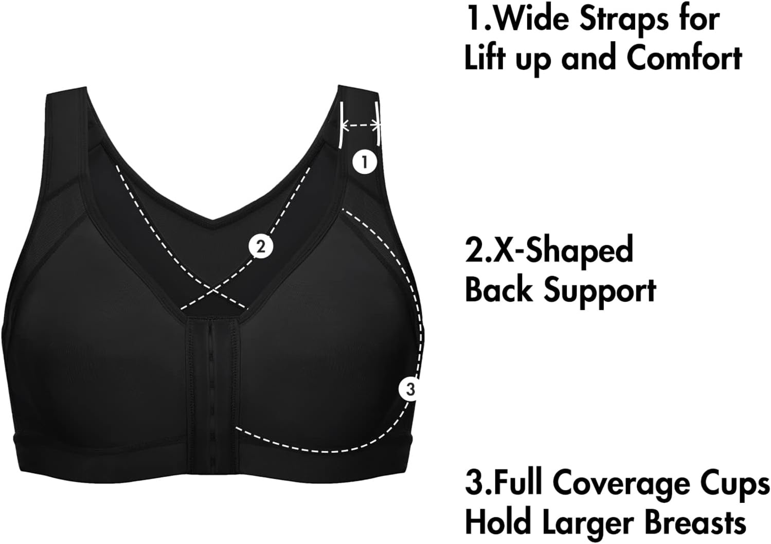 image:imageDELIMIRA Womens Full Coverage Front Closure Wire Free Back Support Posture BraBlack