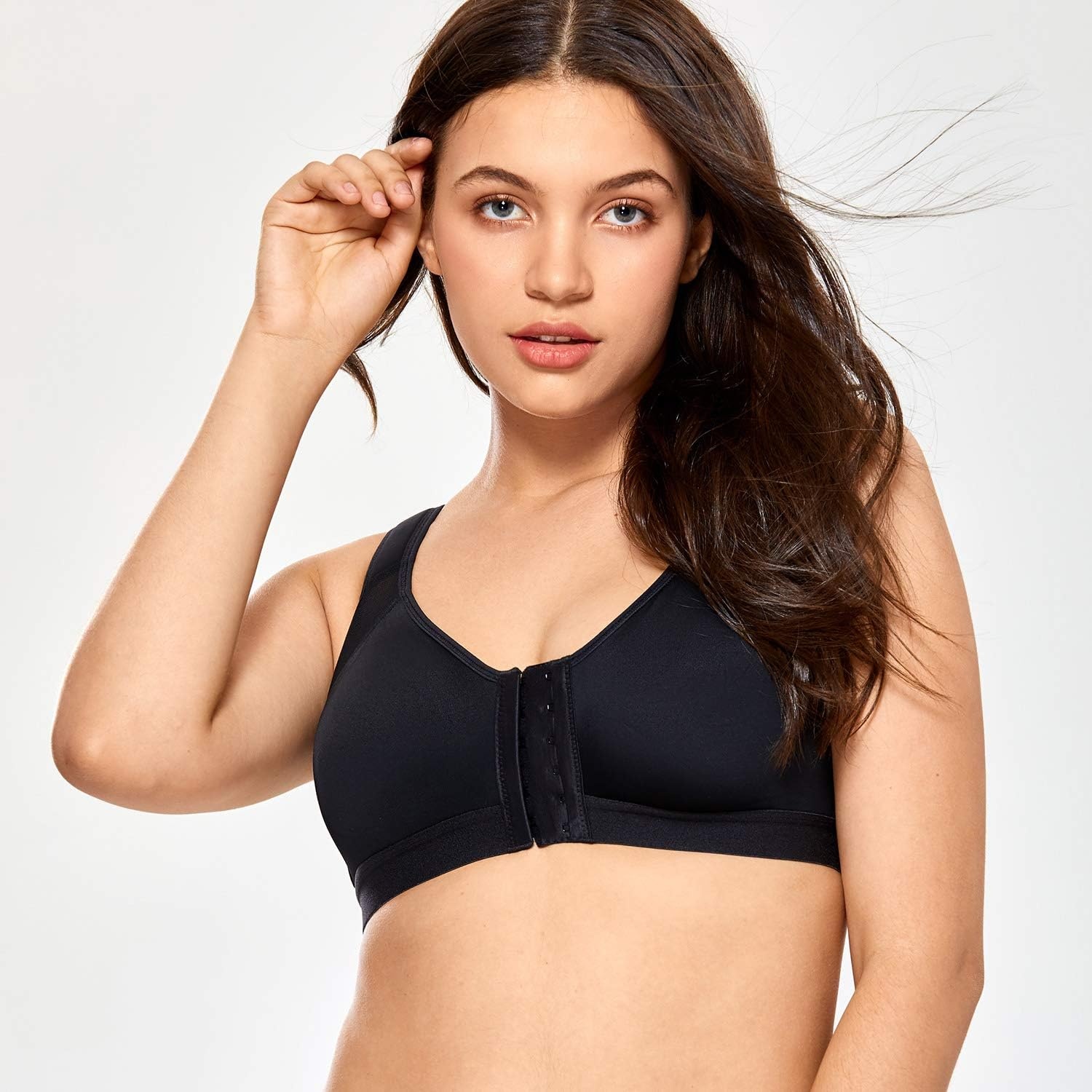 image:imageDELIMIRA Womens Full Coverage Front Closure Wire Free Back Support Posture BraBlack