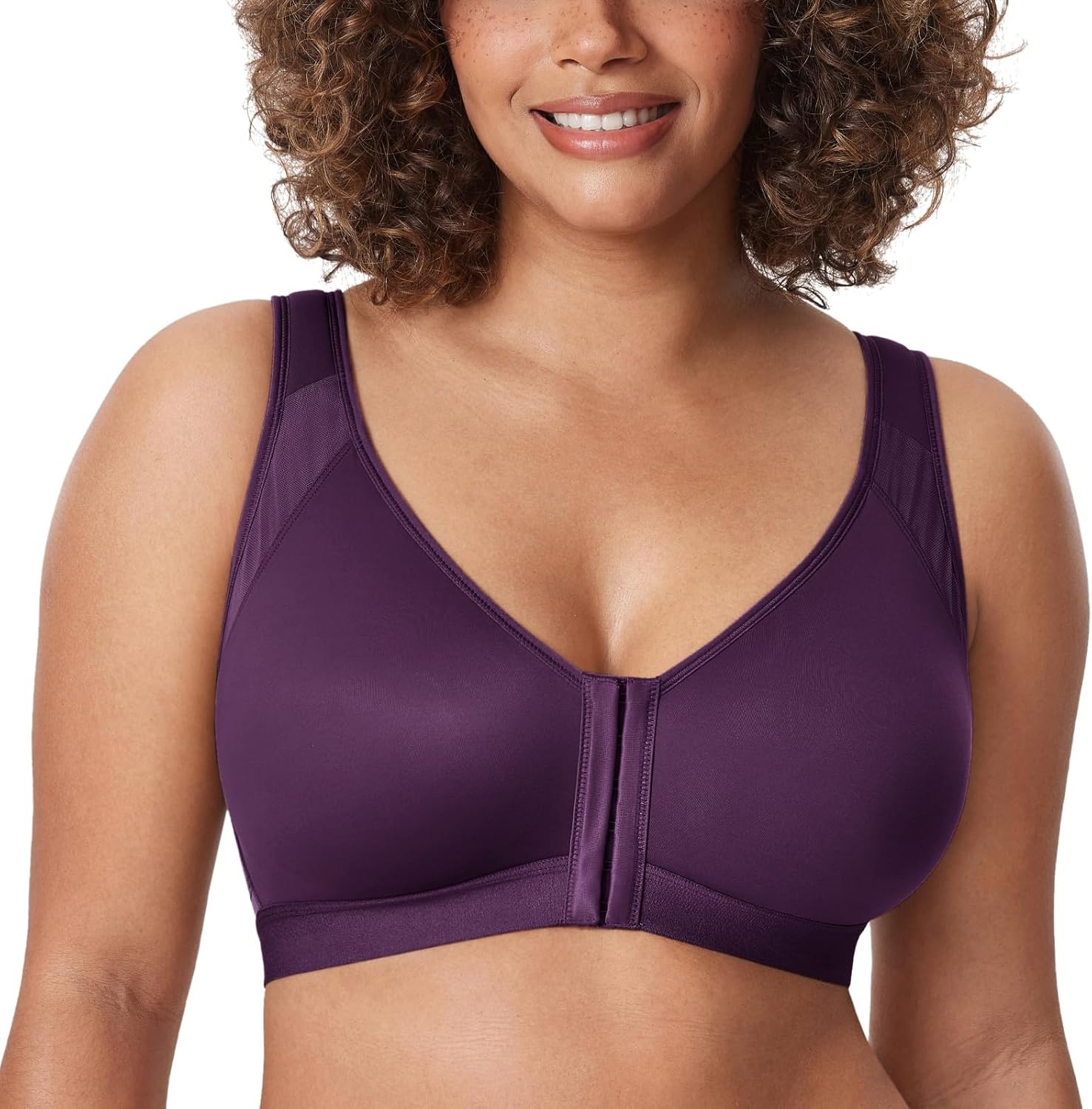 image:imageDELIMIRA Womens Full Coverage Front Closure Wire Free Back Support Posture BraBlackberry Liqueur