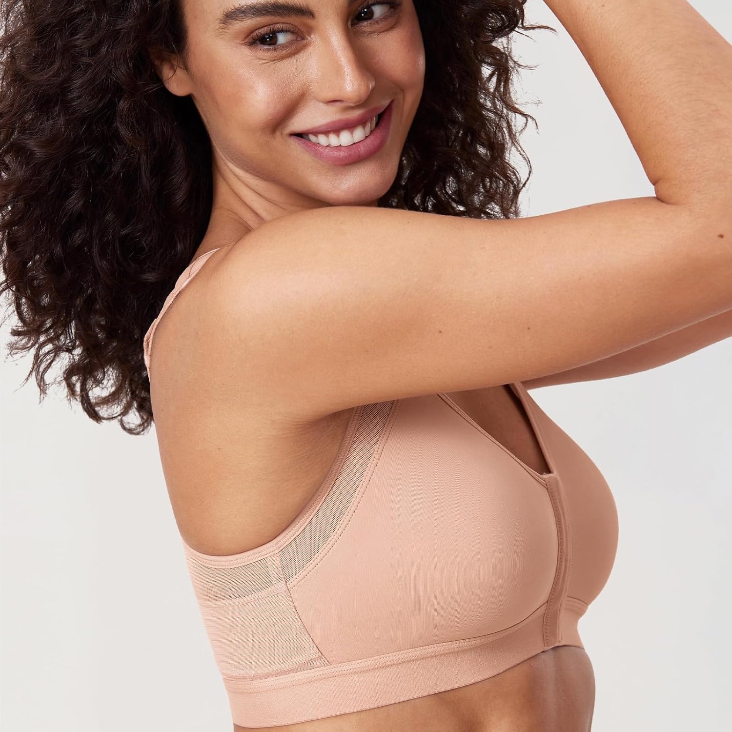 image:imageDELIMIRA Womens Full Coverage Front Closure Wire Free Back Support Posture BraBlush Beige