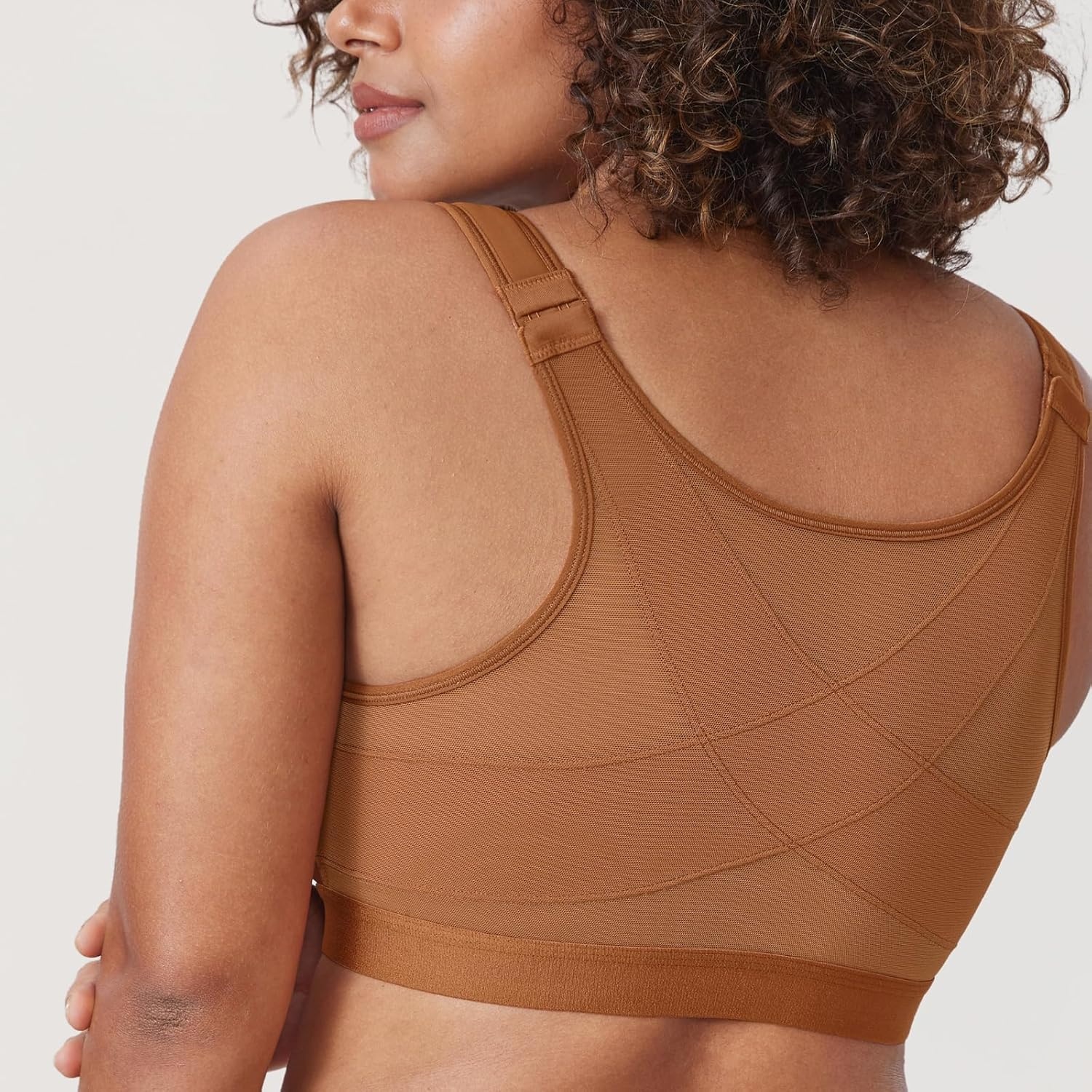 image:imageDELIMIRA Womens Full Coverage Front Closure Wire Free Back Support Posture BraBronze Beige
