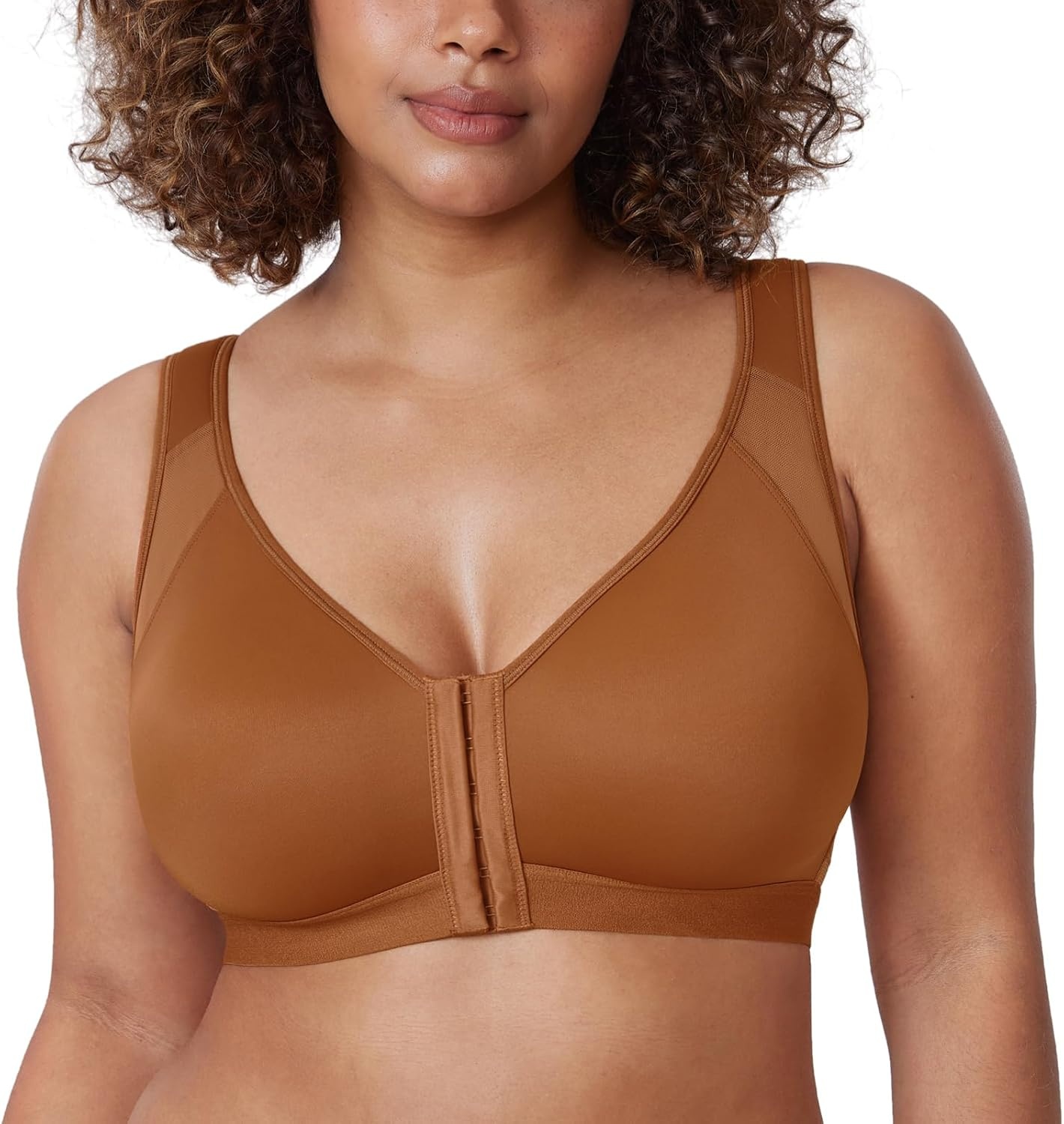 image:imageDELIMIRA Womens Full Coverage Front Closure Wire Free Back Support Posture BraBronze Beige