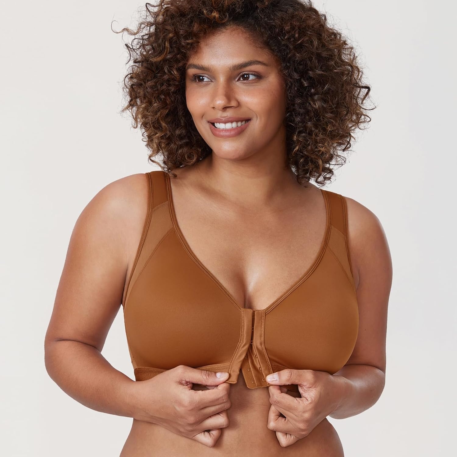 image:imageDELIMIRA Womens Full Coverage Front Closure Wire Free Back Support Posture BraBronze Beige