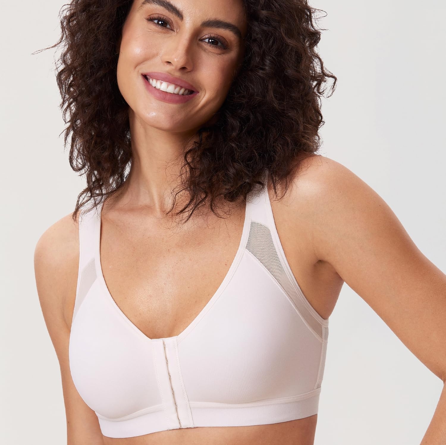 image:imageDELIMIRA Womens Full Coverage Front Closure Wire Free Back Support Posture BraCoconut White