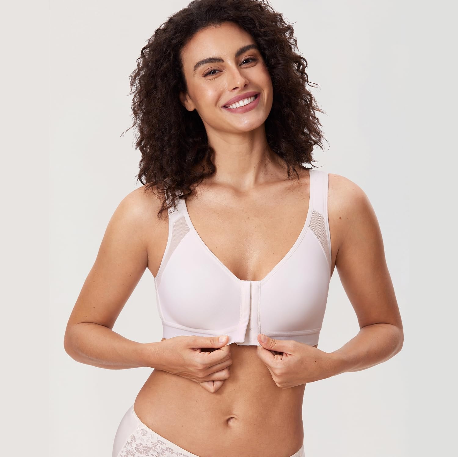 image:imageDELIMIRA Womens Full Coverage Front Closure Wire Free Back Support Posture BraCoconut White