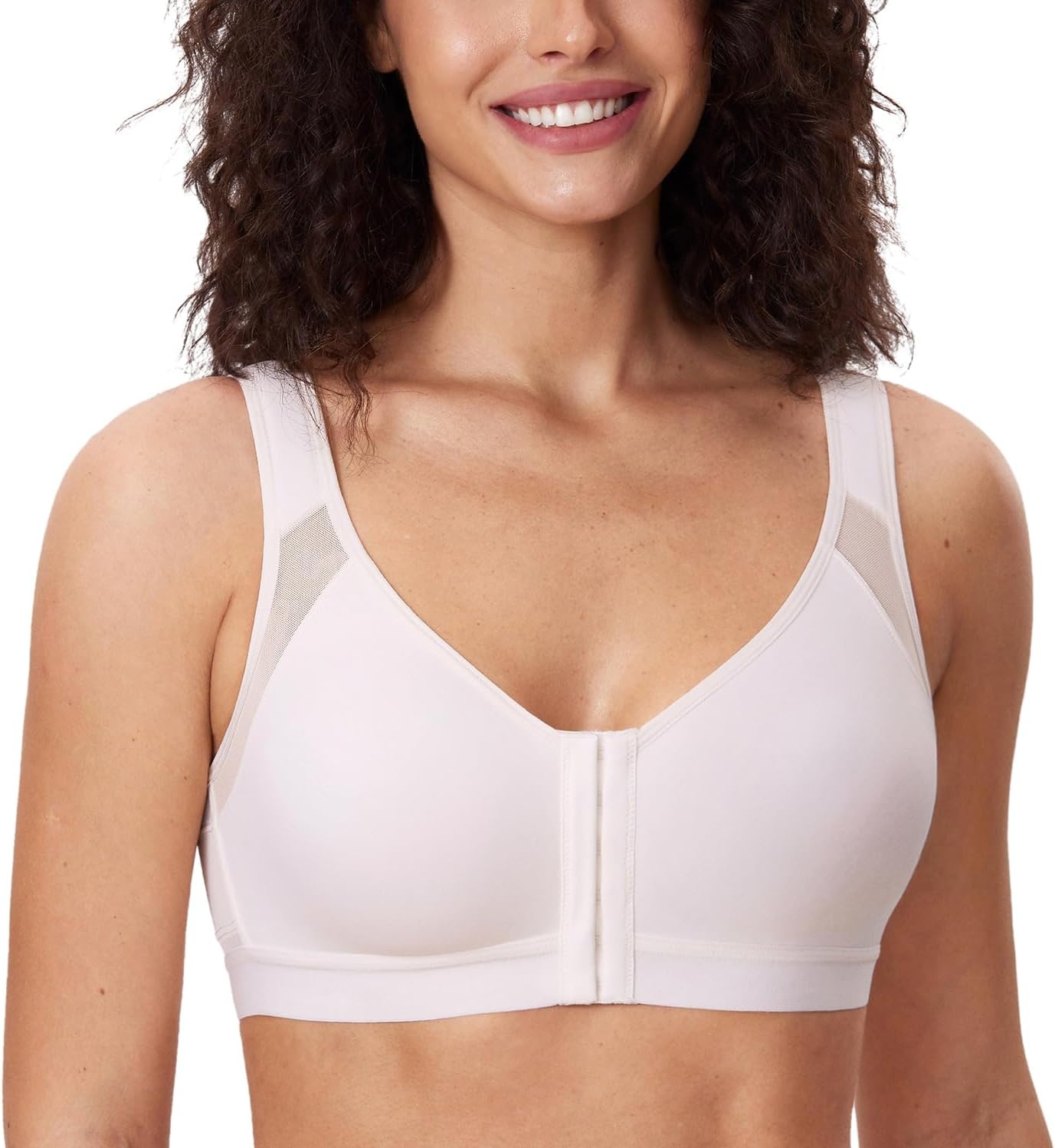 image:imageDELIMIRA Womens Full Coverage Front Closure Wire Free Back Support Posture BraCoconut White