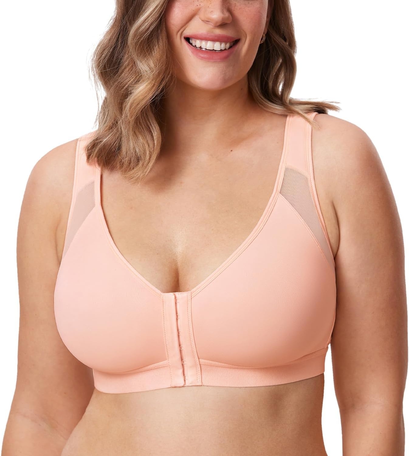 image:imageDELIMIRA Womens Full Coverage Front Closure Wire Free Back Support Posture BraMarshmallow Pink