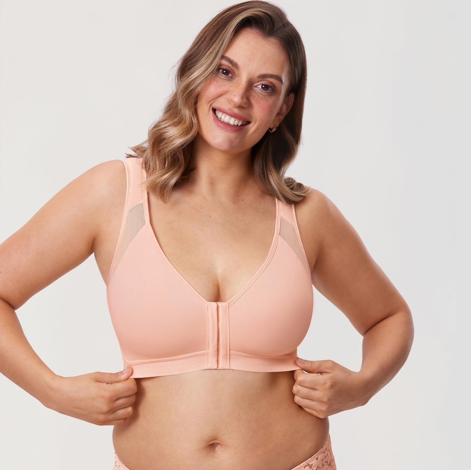 image:imageDELIMIRA Womens Full Coverage Front Closure Wire Free Back Support Posture BraMarshmallow Pink