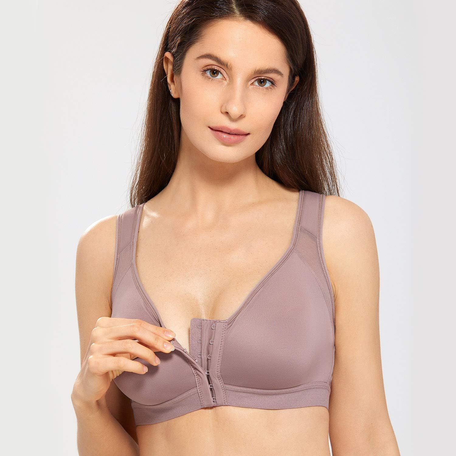 image:imageDELIMIRA Womens Full Coverage Front Closure Wire Free Back Support Posture BraMochaccino