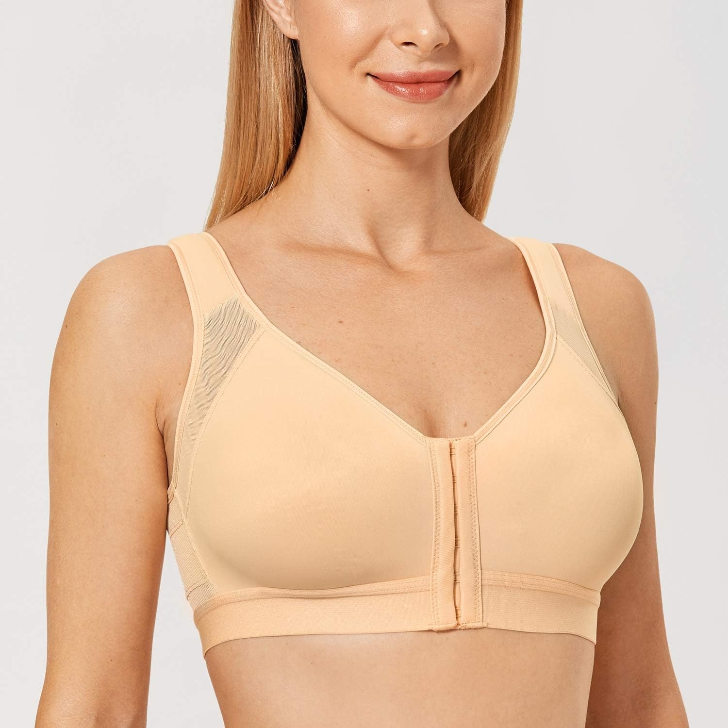 image:imageDELIMIRA Womens Full Coverage Front Closure Wire Free Back Support Posture BraPeach Dew