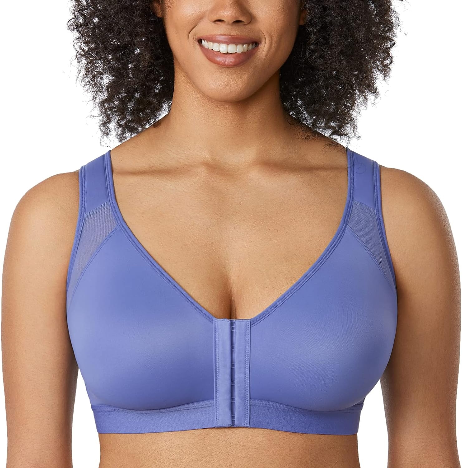 image:imageDELIMIRA Womens Full Coverage Front Closure Wire Free Back Support Posture BraPersian Blue