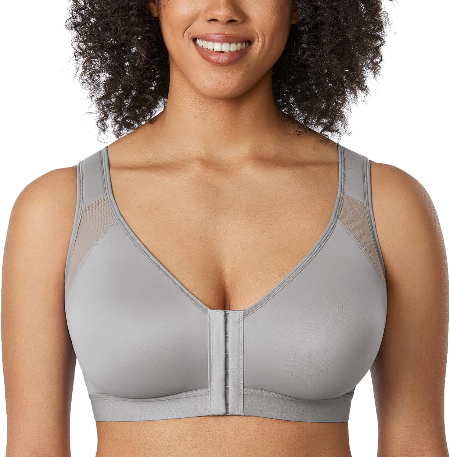 image:imageDELIMIRA Womens Full Coverage Front Closure Wire Free Back Support Posture BraQuantum Grey