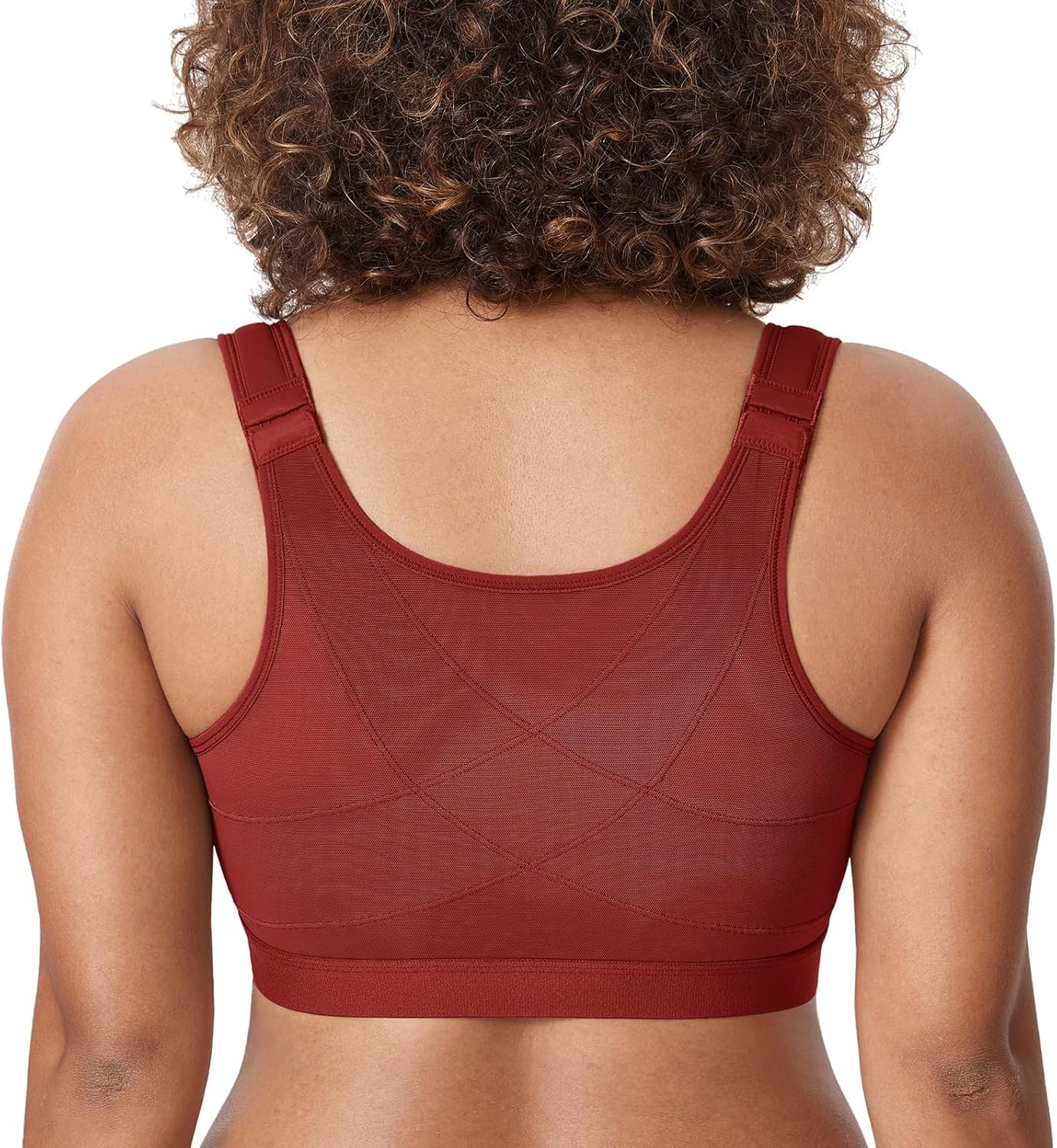 image:imageDELIMIRA Womens Full Coverage Front Closure Wire Free Back Support Posture BraRed Revelry