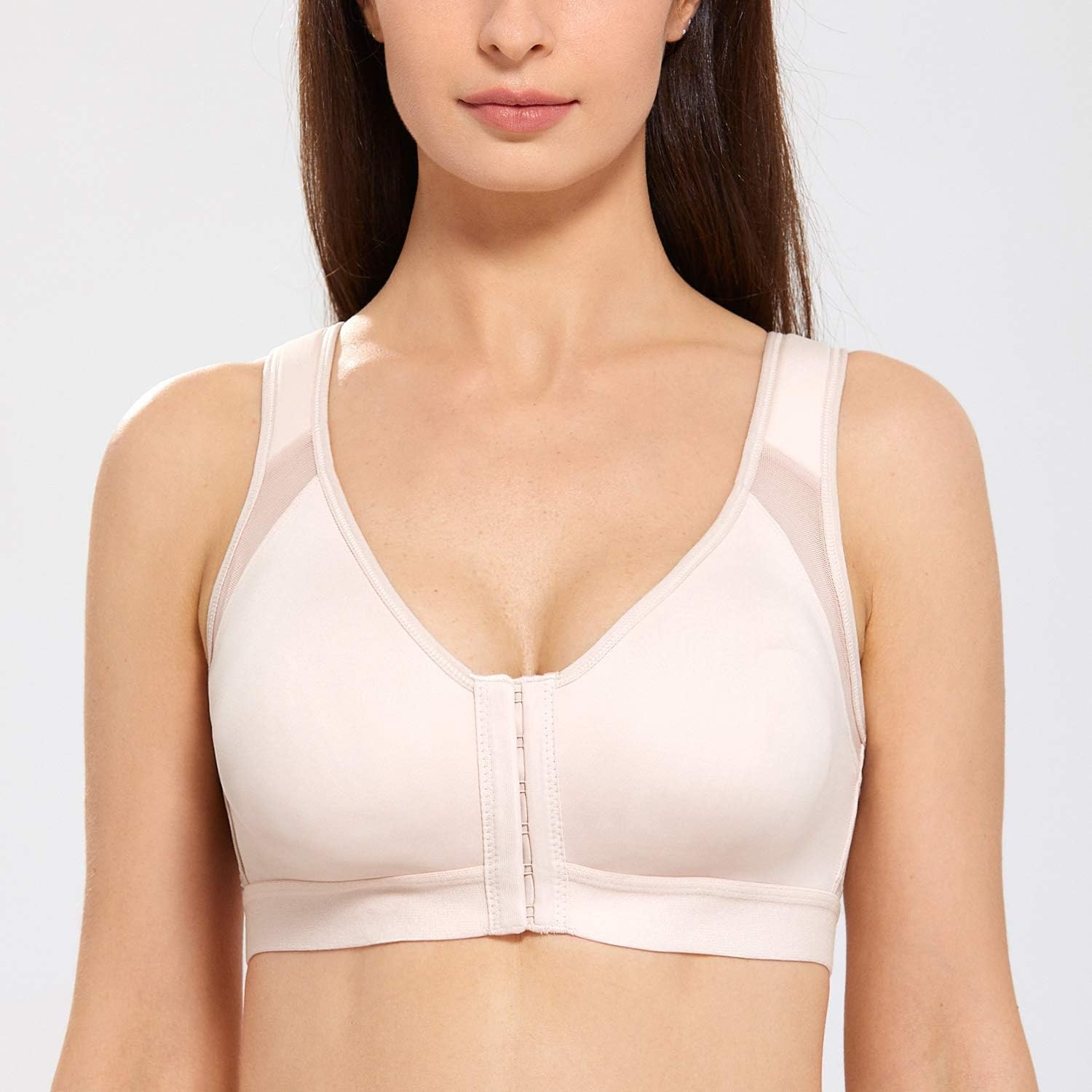 image:imageDELIMIRA Womens Full Coverage Front Closure Wire Free Back Support Posture BraRose White
