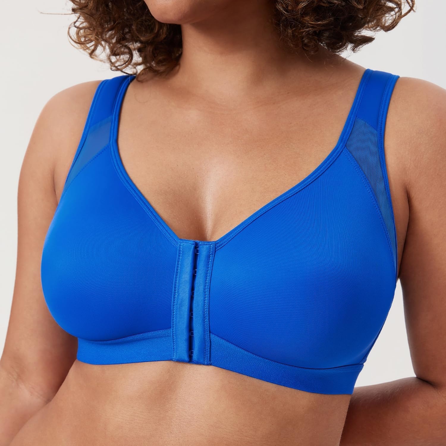 image:imageDELIMIRA Womens Full Coverage Front Closure Wire Free Back Support Posture BraSparkle Blue