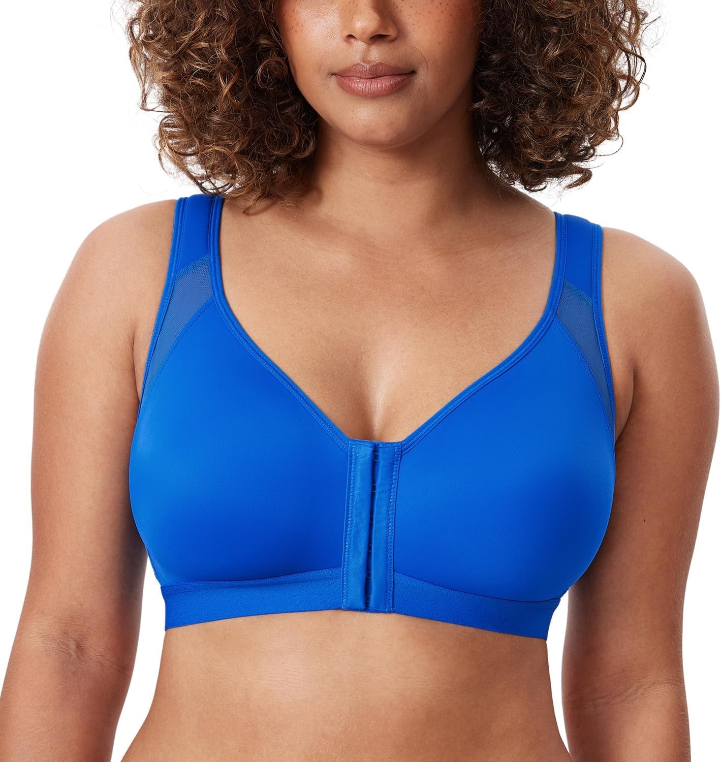 image:imageDELIMIRA Womens Full Coverage Front Closure Wire Free Back Support Posture BraSparkle Blue