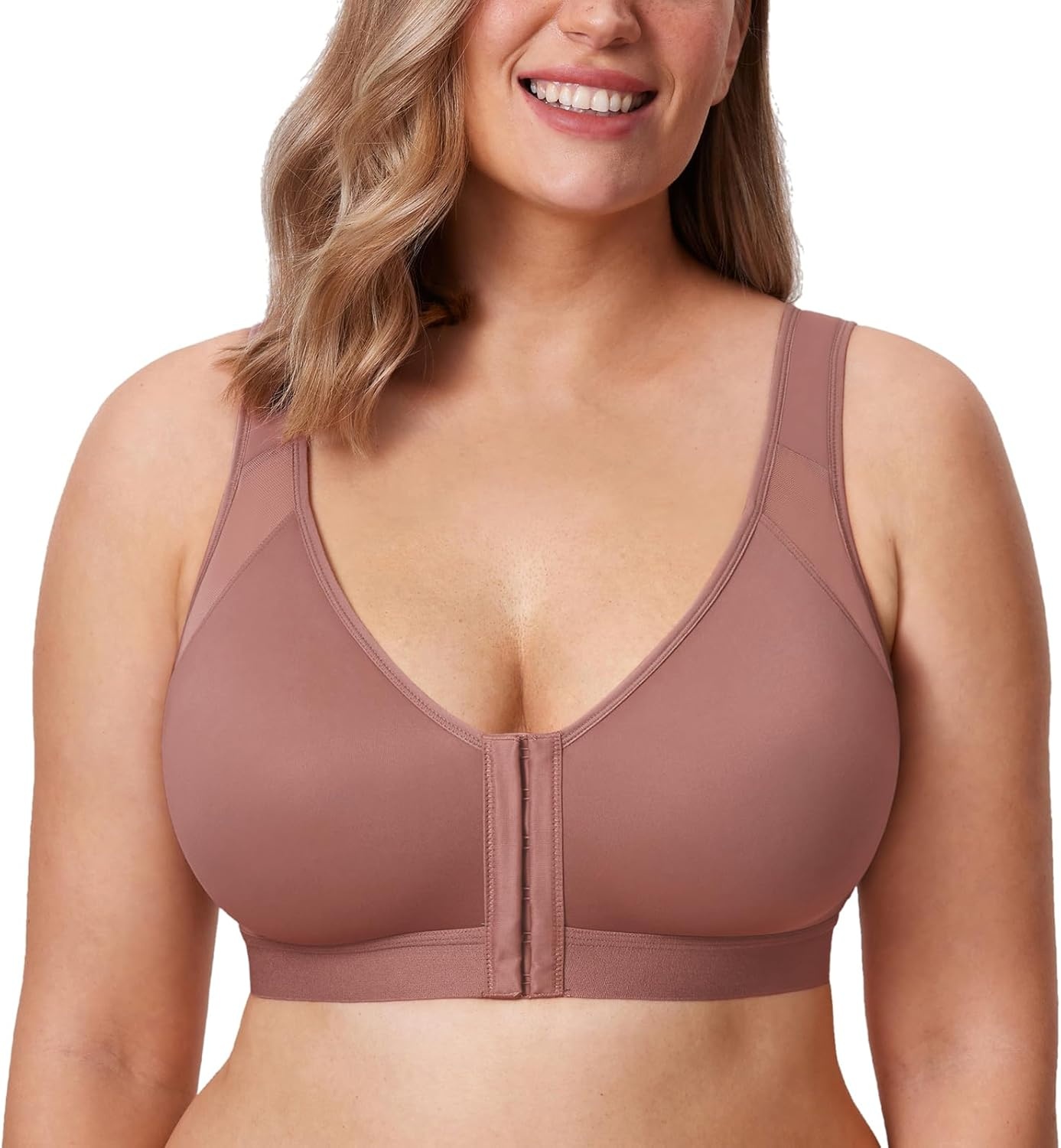 image:imageDELIMIRA Womens Full Coverage Front Closure Wire Free Back Support Posture BraVintage Rose