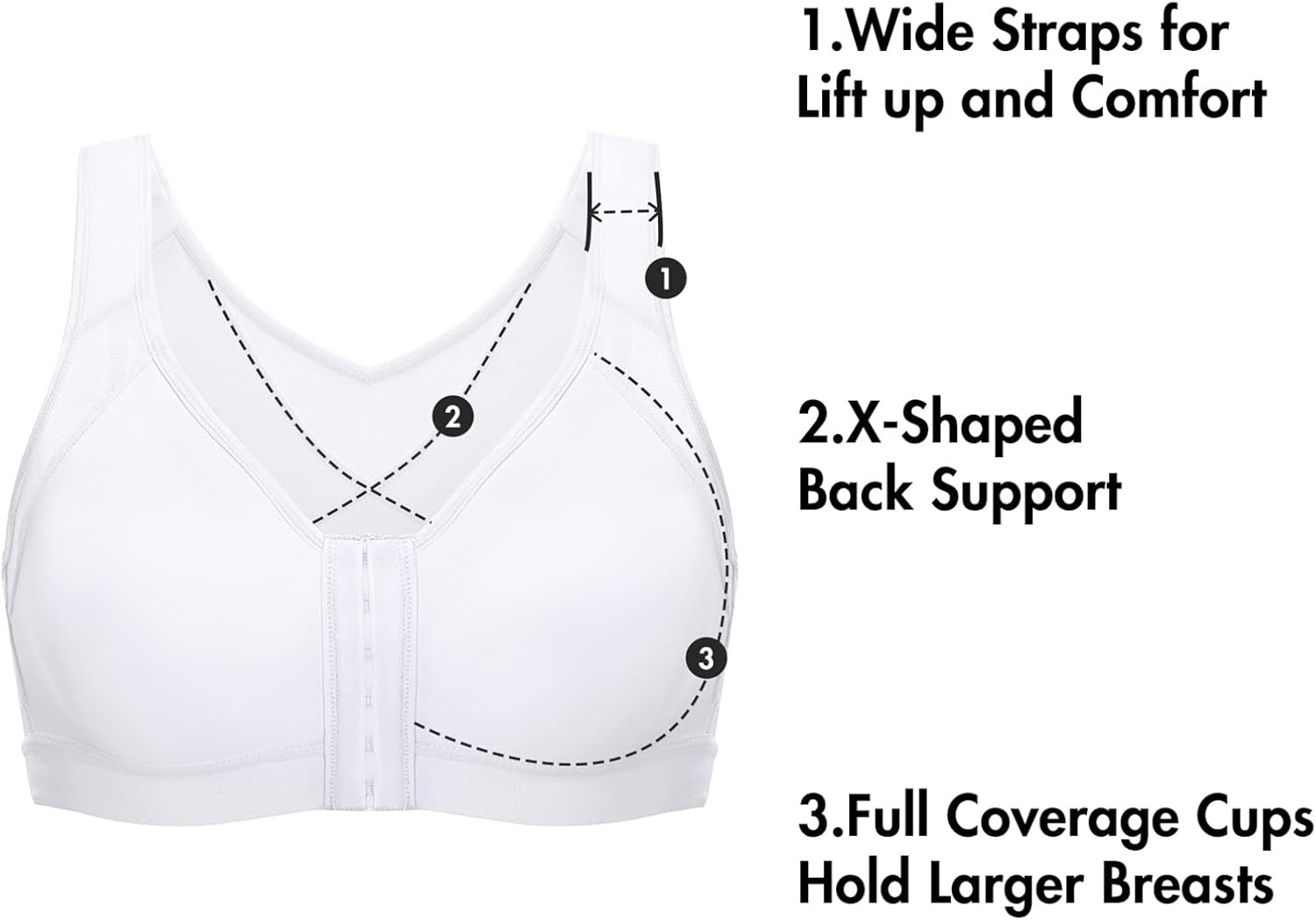 image:imageDELIMIRA Womens Full Coverage Front Closure Wire Free Back Support Posture BraWhite