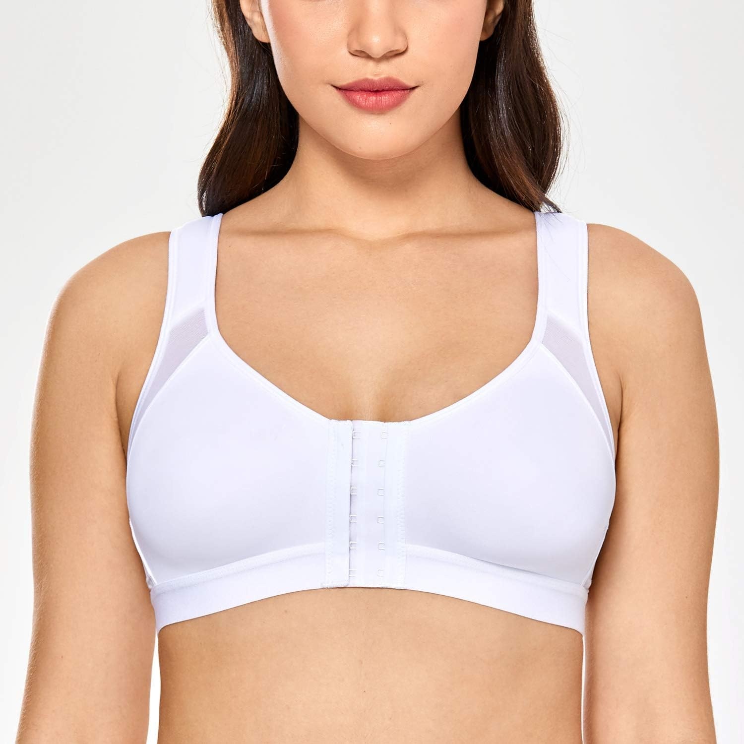 image:imageDELIMIRA Womens Full Coverage Front Closure Wire Free Back Support Posture BraWhite