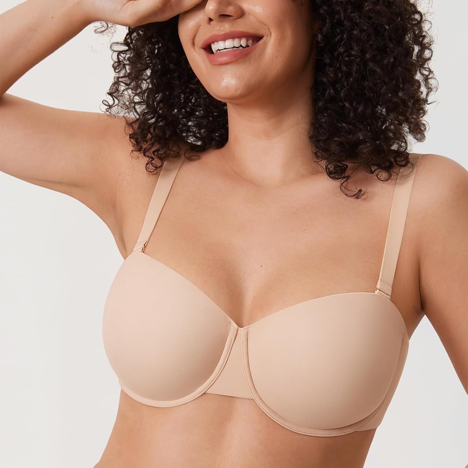 image:imageDELIMIRA Womens Inbarely Plus Balconette Bra Plus Size Full Coverage Seamless Unlined Underwire BrasBeige