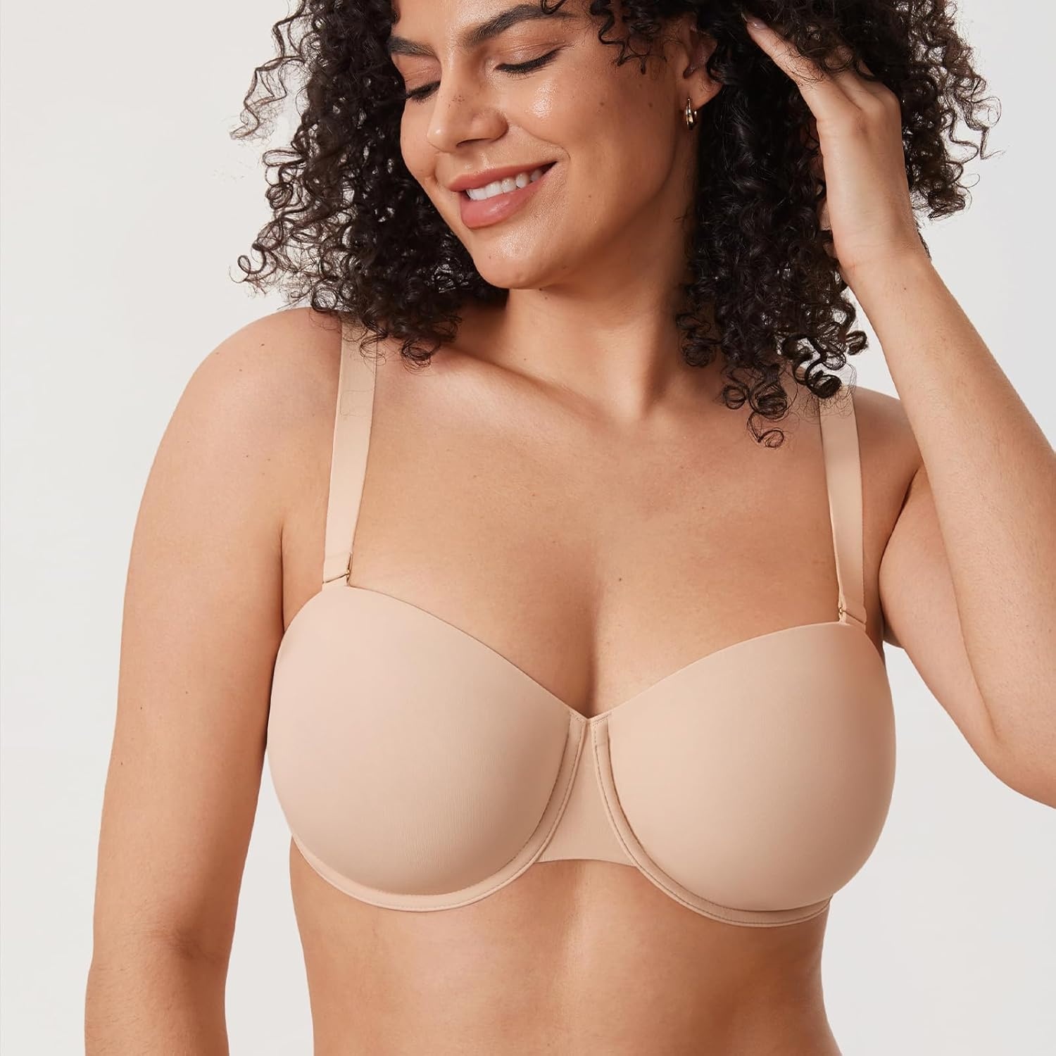 image:imageDELIMIRA Womens Inbarely Plus Balconette Bra Plus Size Full Coverage Seamless Unlined Underwire BrasBeige
