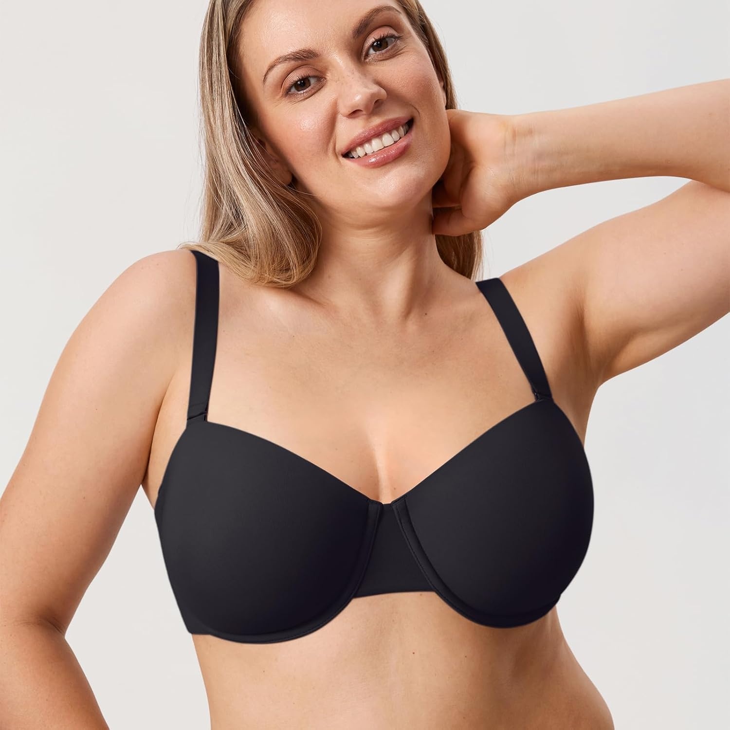 image:imageDELIMIRA Womens Inbarely Plus Balconette Bra Plus Size Full Coverage Seamless Unlined Underwire BrasBlack