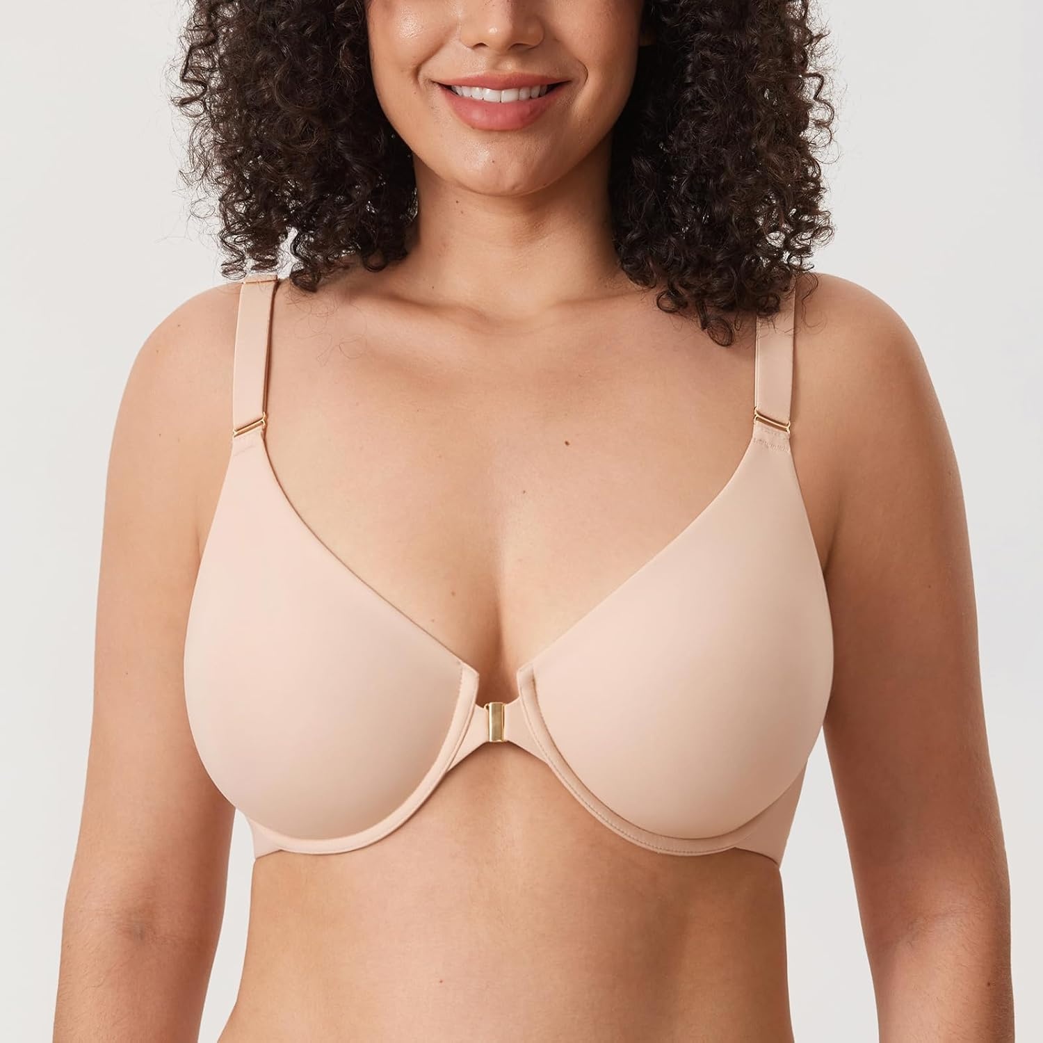 image:imageDELIMIRA Womens Inbarely Plus Front Closure Bras Racerback No Padding Full Coverage Plus Size Underwire BraBeige