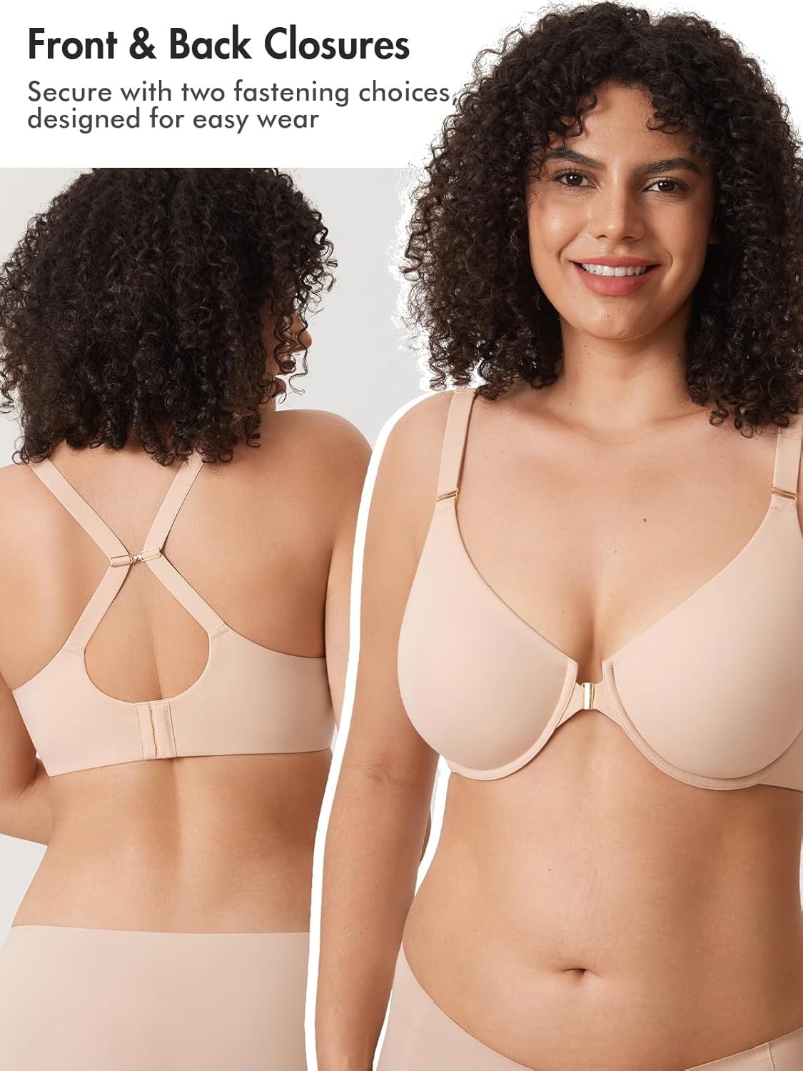 image:imageDELIMIRA Womens Inbarely Plus Front Closure Bras Racerback No Padding Full Coverage Plus Size Underwire BraBeige