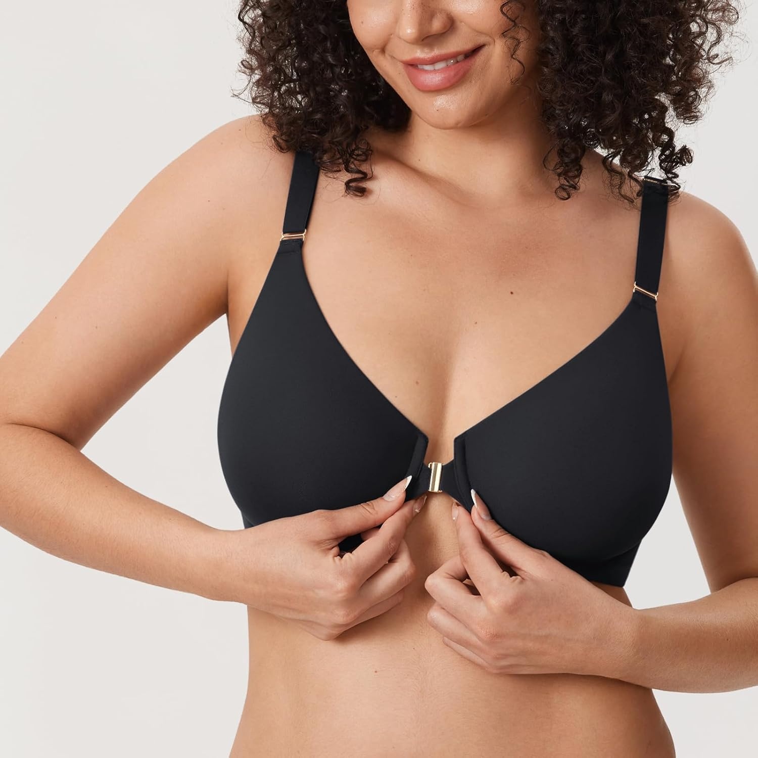 image:imageDELIMIRA Womens Inbarely Plus Front Closure Bras Racerback No Padding Full Coverage Plus Size Underwire BraBlack
