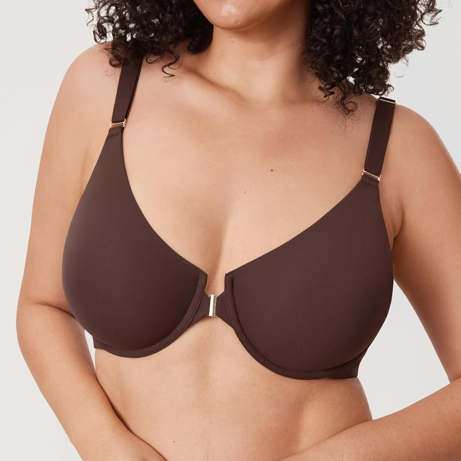 image:imageDELIMIRA Womens Inbarely Plus Front Closure Bras Racerback No Padding Full Coverage Plus Size Underwire BraHazelnut