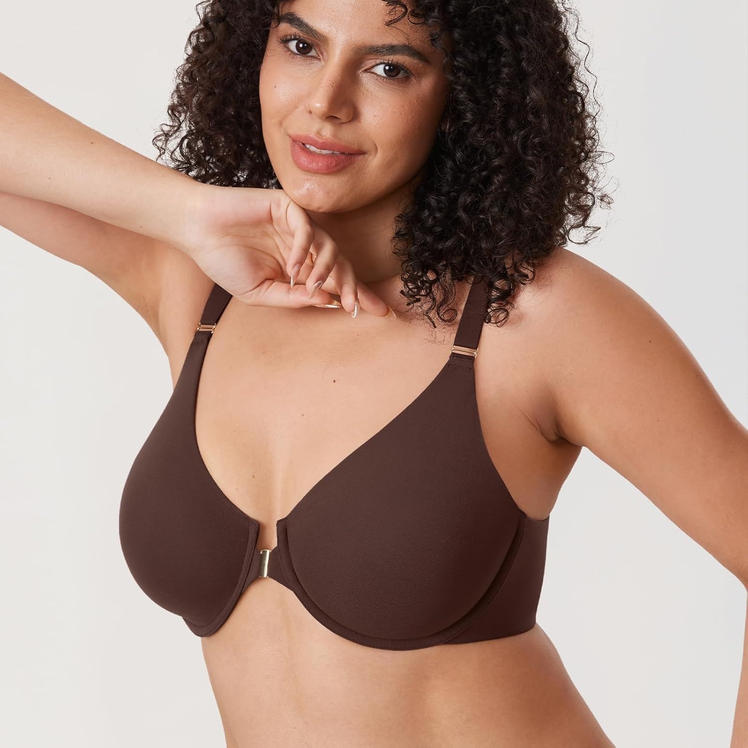 image:imageDELIMIRA Womens Inbarely Plus Front Closure Bras Racerback No Padding Full Coverage Plus Size Underwire BraHazelnut
