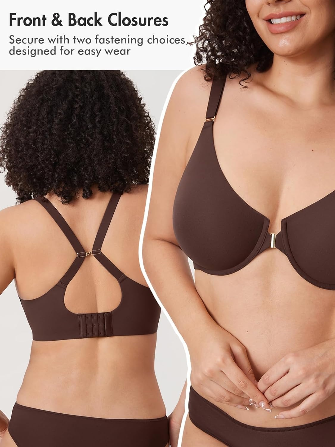 image:imageDELIMIRA Womens Inbarely Plus Front Closure Bras Racerback No Padding Full Coverage Plus Size Underwire BraHazelnut