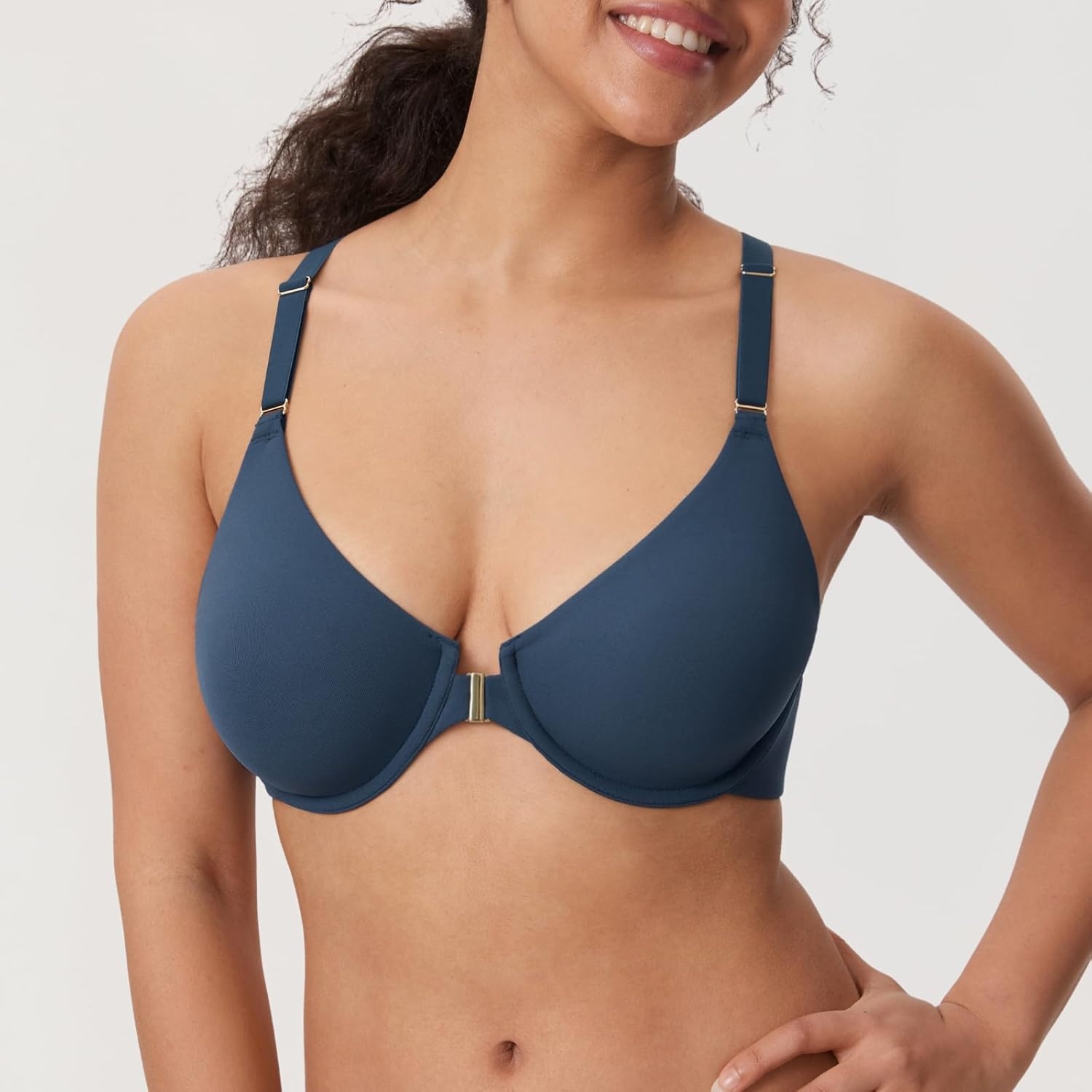 image:imageDELIMIRA Womens Inbarely Plus Front Closure Bras Racerback No Padding Full Coverage Plus Size Underwire BraSargasso