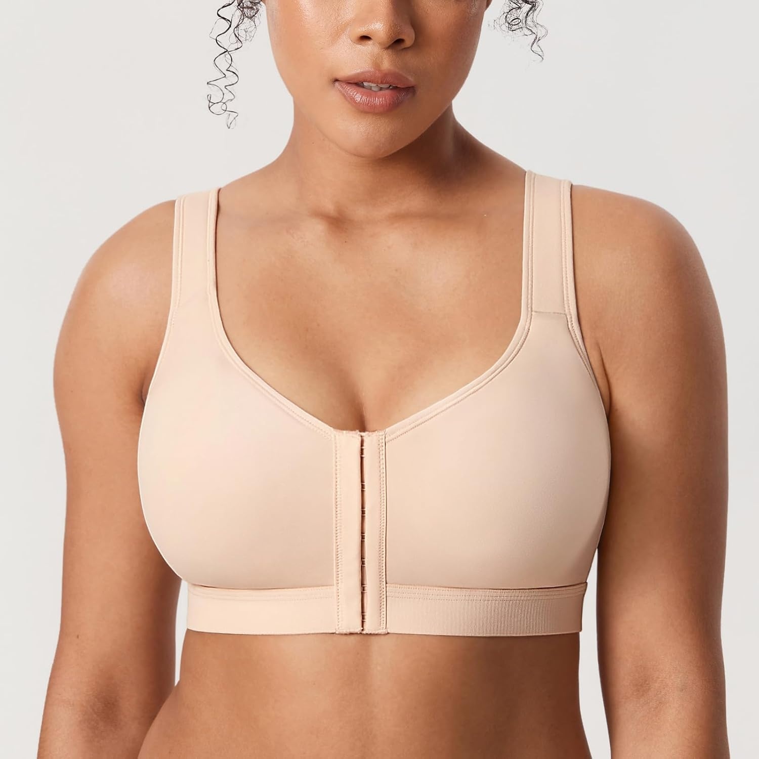 image:imageDELIMIRA Womens Inbarely Plus Posture Bras Front Closure Lightly Padded Plus Size Wireless Full Coverage BraBeige