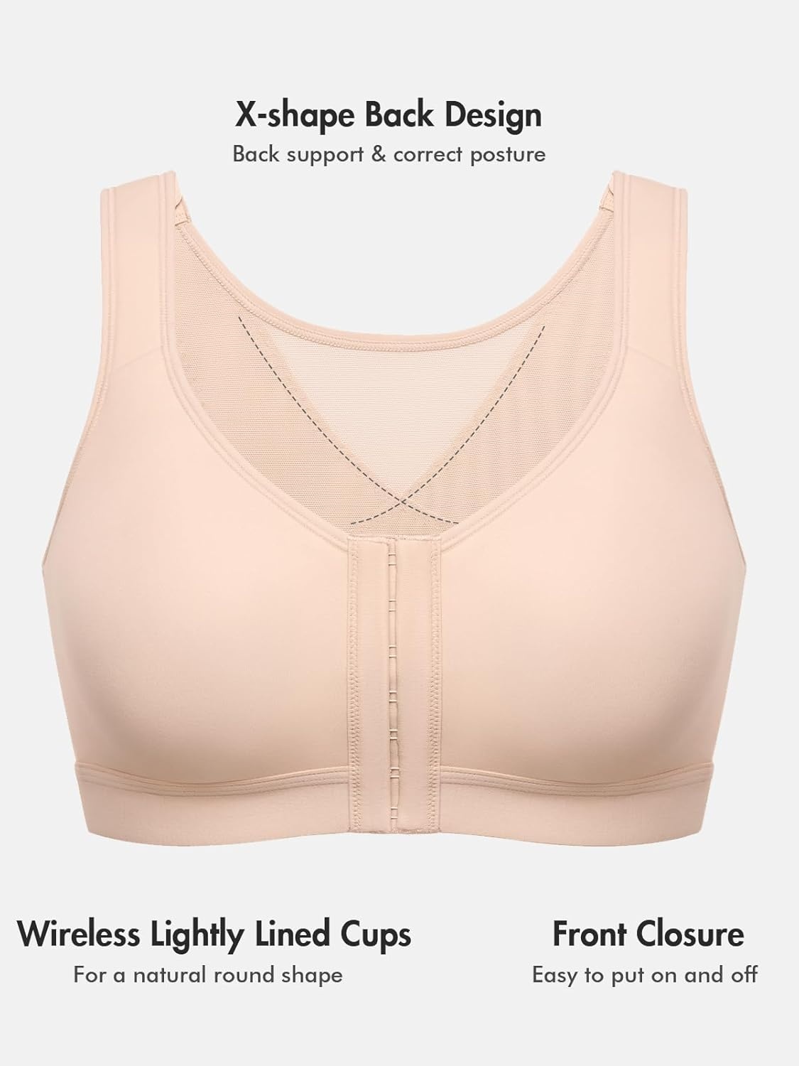 image:imageDELIMIRA Womens Inbarely Plus Posture Bras Front Closure Lightly Padded Plus Size Wireless Full Coverage BraBeige