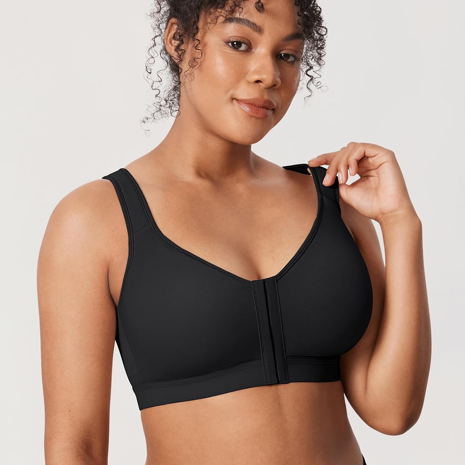 image:imageDELIMIRA Womens Inbarely Plus Posture Bras Front Closure Lightly Padded Plus Size Wireless Full Coverage BraBlack