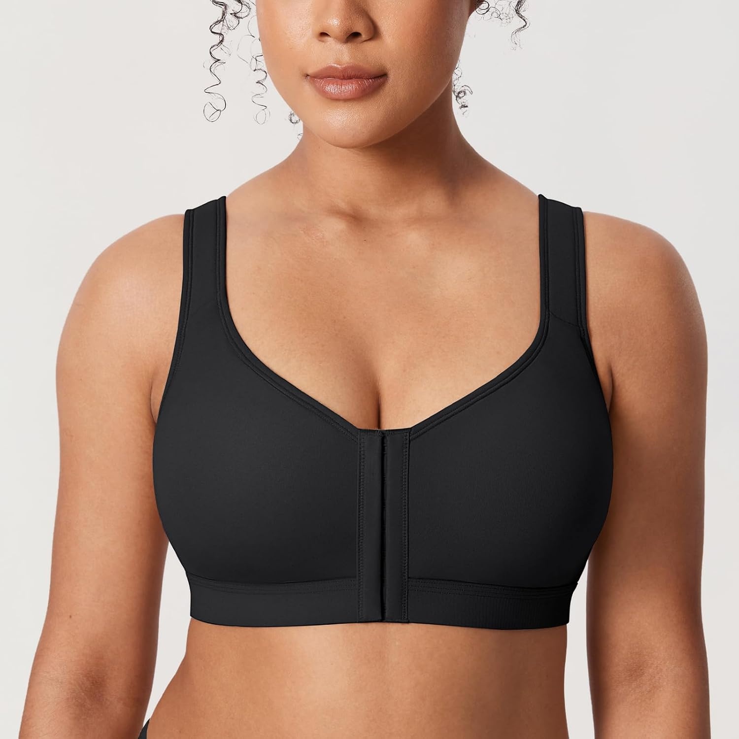 image:imageDELIMIRA Womens Inbarely Plus Posture Bras Front Closure Lightly Padded Plus Size Wireless Full Coverage BraBlack