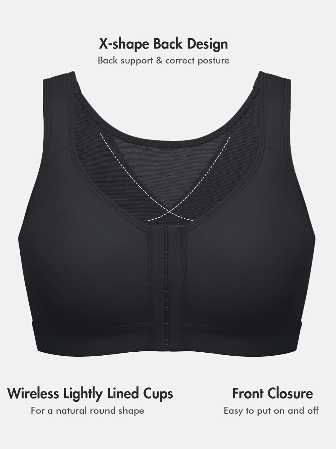image:imageDELIMIRA Womens Inbarely Plus Posture Bras Front Closure Lightly Padded Plus Size Wireless Full Coverage BraBlack