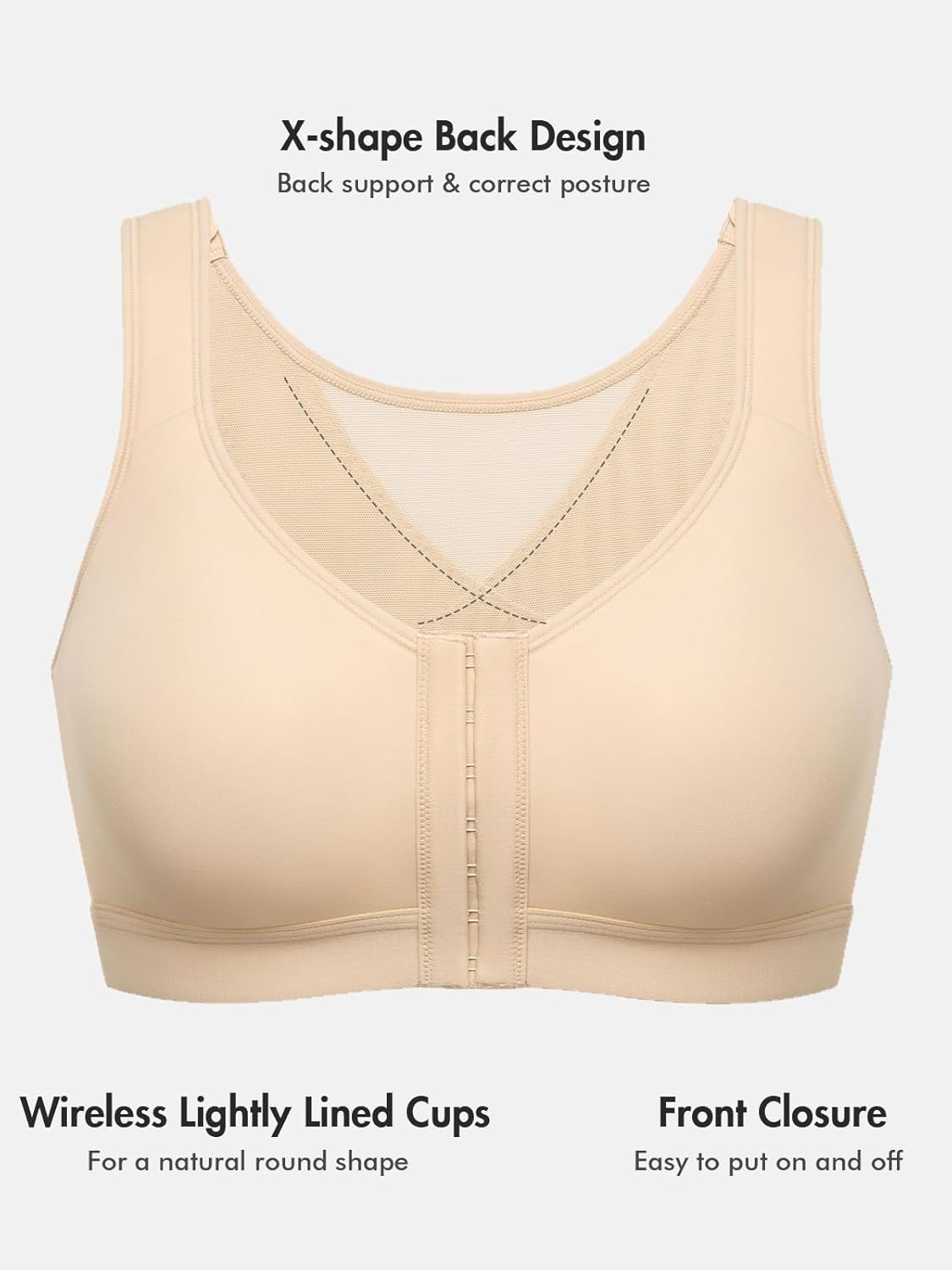 image:imageDELIMIRA Womens Inbarely Plus Posture Bras Front Closure Lightly Padded Plus Size Wireless Full Coverage BraLight Oatmeal