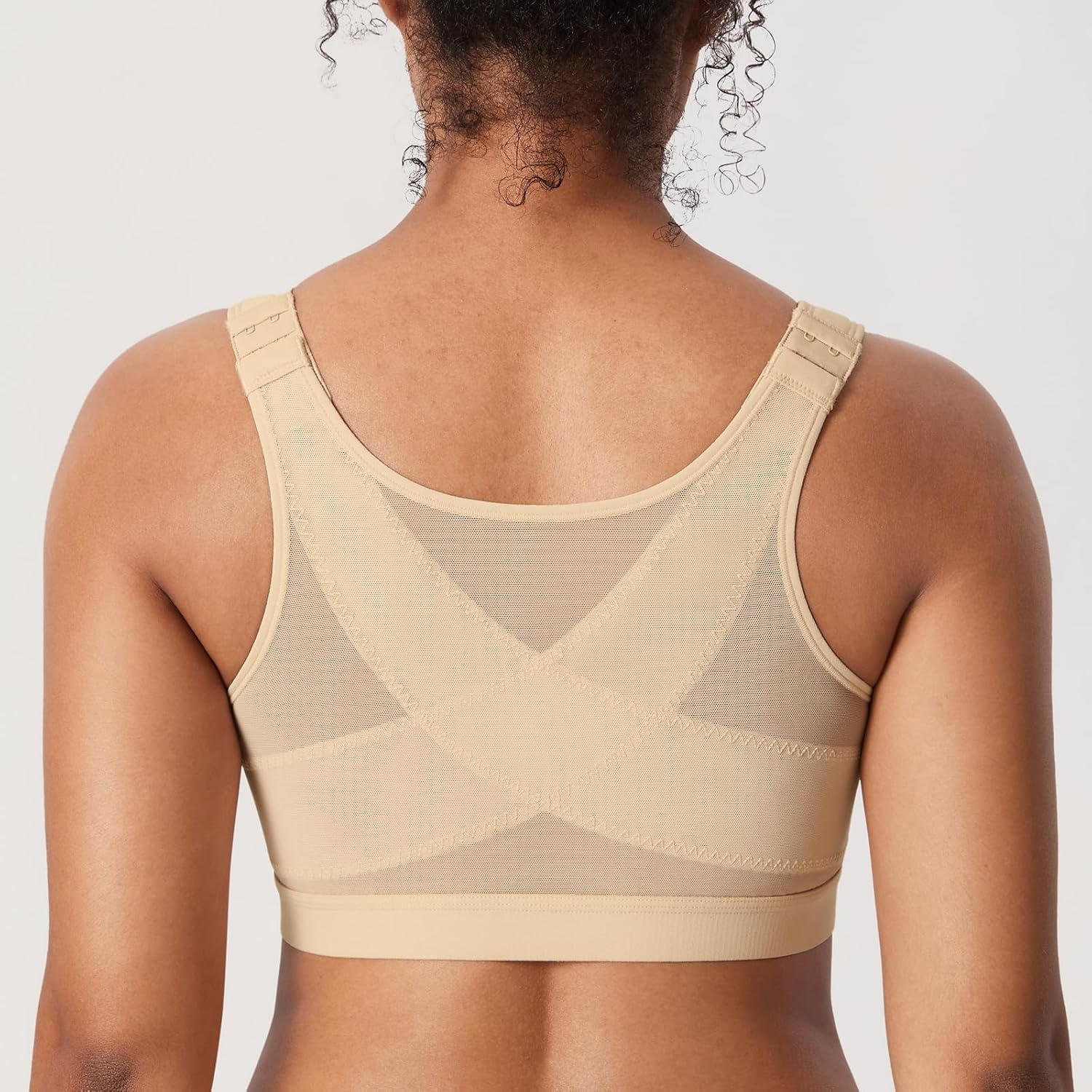 image:imageDELIMIRA Womens Inbarely Plus Posture Bras Front Closure Lightly Padded Plus Size Wireless Full Coverage BraLight Oatmeal