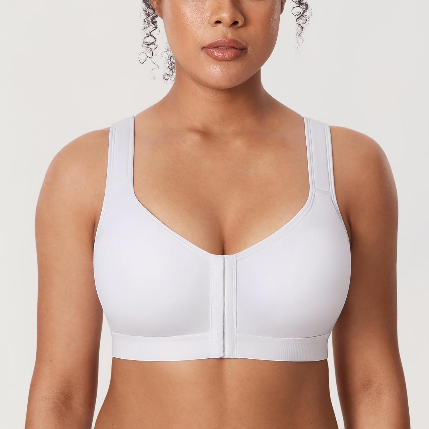 image:imageDELIMIRA Womens Inbarely Plus Posture Bras Front Closure Lightly Padded Plus Size Wireless Full Coverage BraWhite