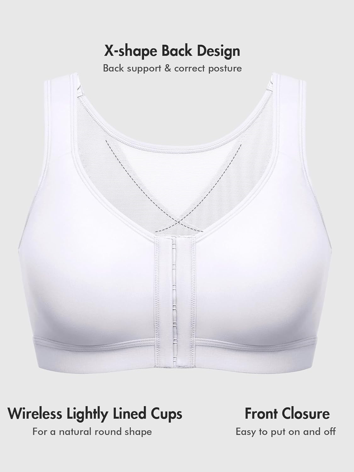 image:imageDELIMIRA Womens Inbarely Plus Posture Bras Front Closure Lightly Padded Plus Size Wireless Full Coverage BraWhite