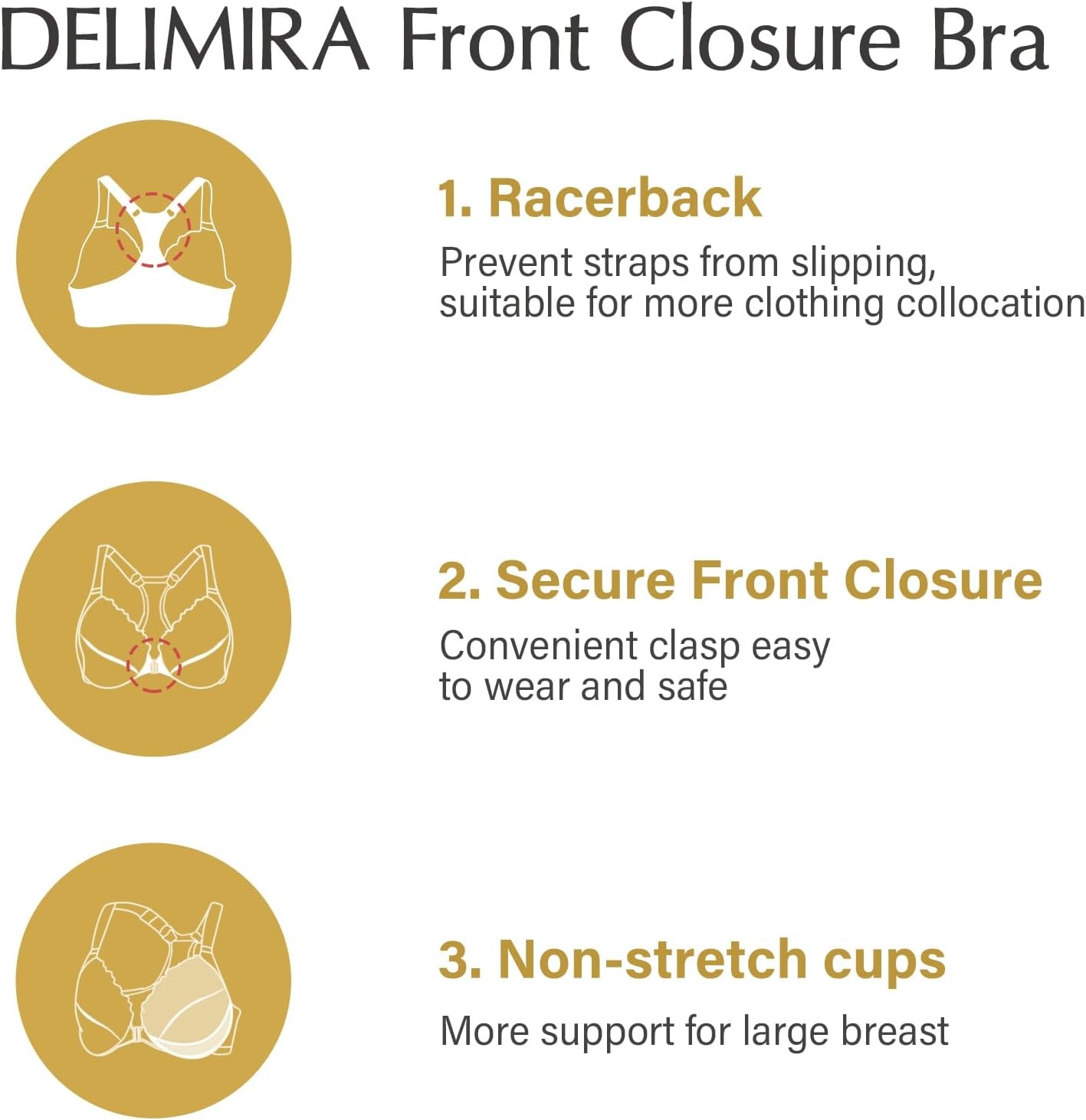 image:imageDELIMIRA Womens Racerback Front Closure Bras Lace Plus Size Full Coverage Underwire Unlined Support BraBeige