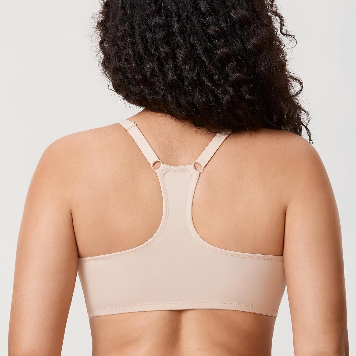 image:imageDELIMIRA Womens Racerback Front Closure Bras Lace Plus Size Full Coverage Underwire Unlined Support BraBeige